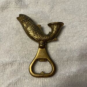 Vintage Solid Brass Flying Jumping Fish Bottle Opener Heavy Patina 4" x 3.5"